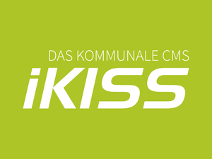 Bild vergrößern: Logo des kommunalen CMS iKISS in weißer Schrift auf grünem Grund